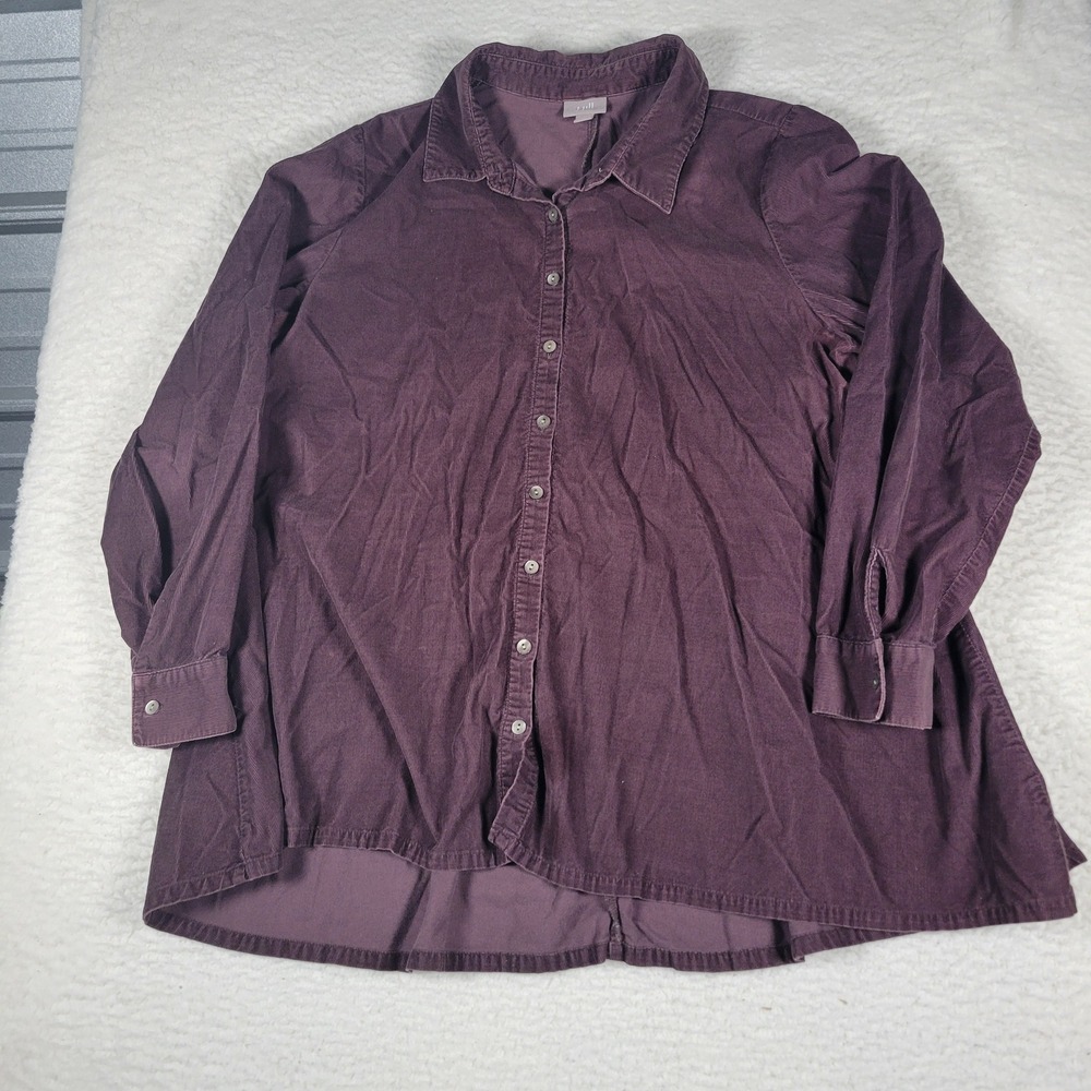 J. Jill Corduroy Shirt Women Large Purple Long Sleeve High Low Button Up Tunics